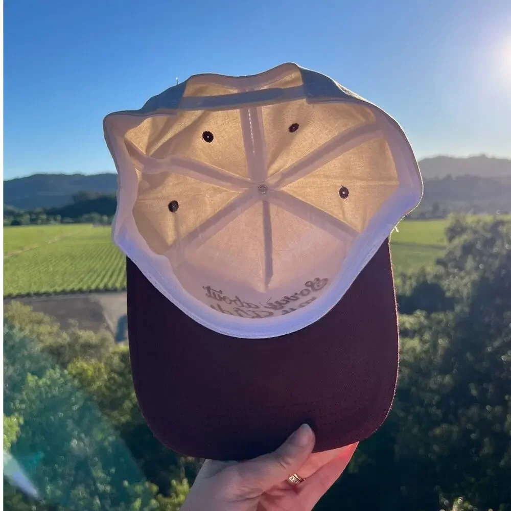 Sorry About My Kids Embroidered Trucker Hat Burgundy Cream Mesh Snapback Cap